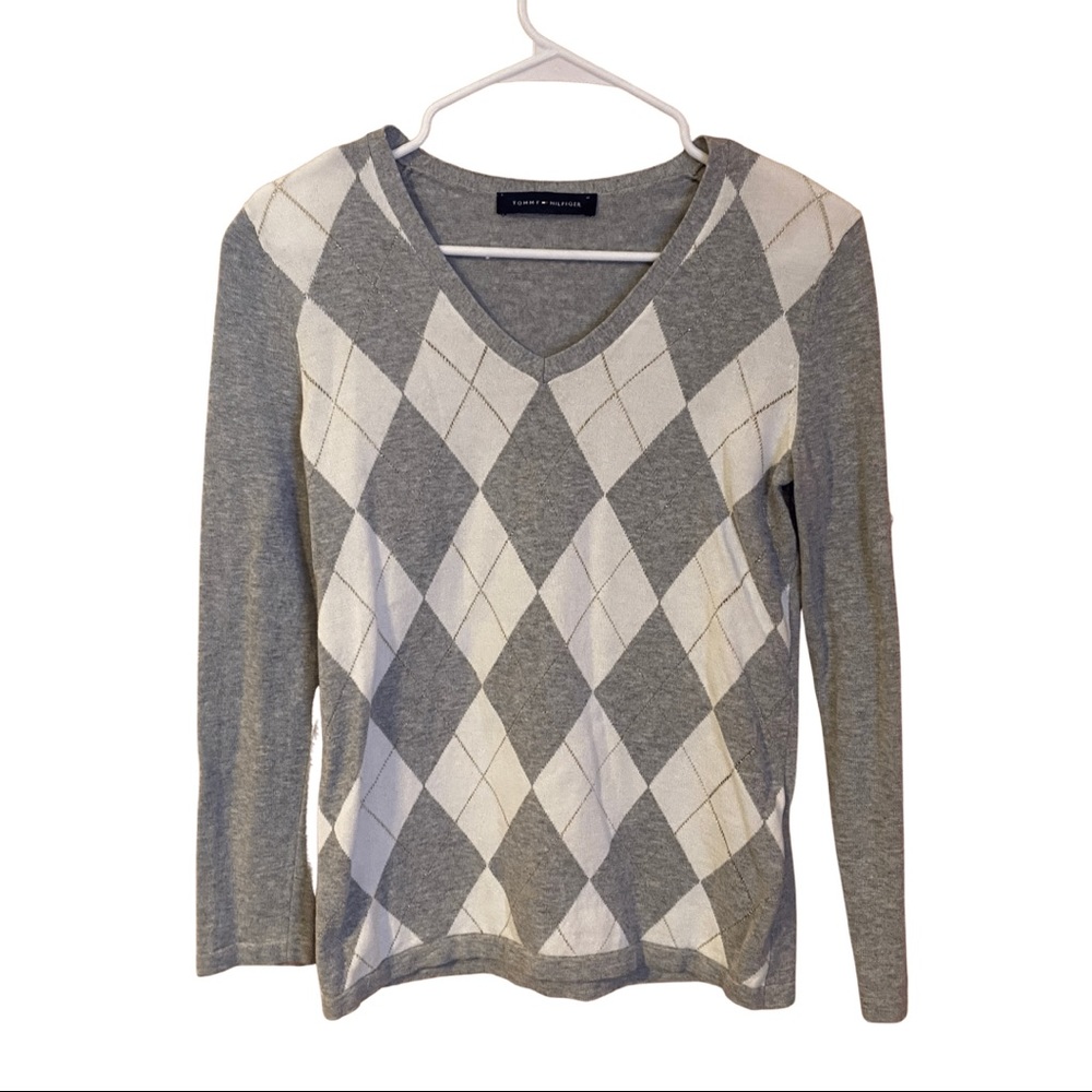 Grey, white gold Tommy Hilfiger argyle sweater